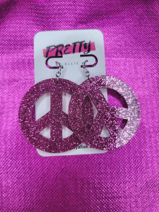 Peace Out Pink Glitter Earrings